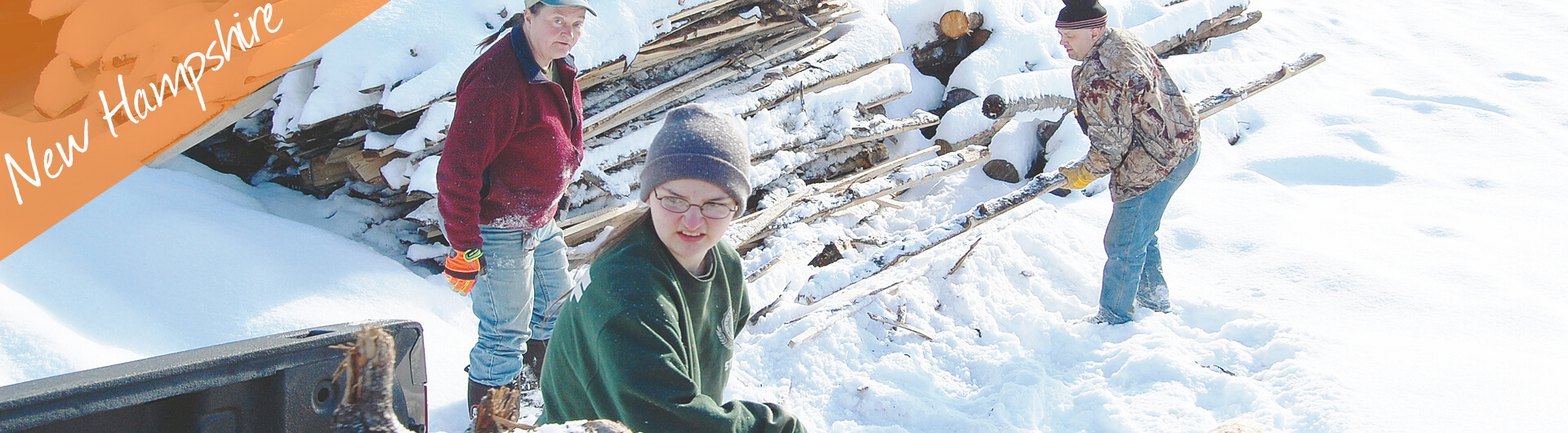 New Hampshire Car Donation Banner | Family Moving Timber in the Snow